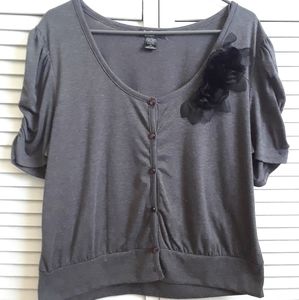 Grey Cardigan with Black Flower